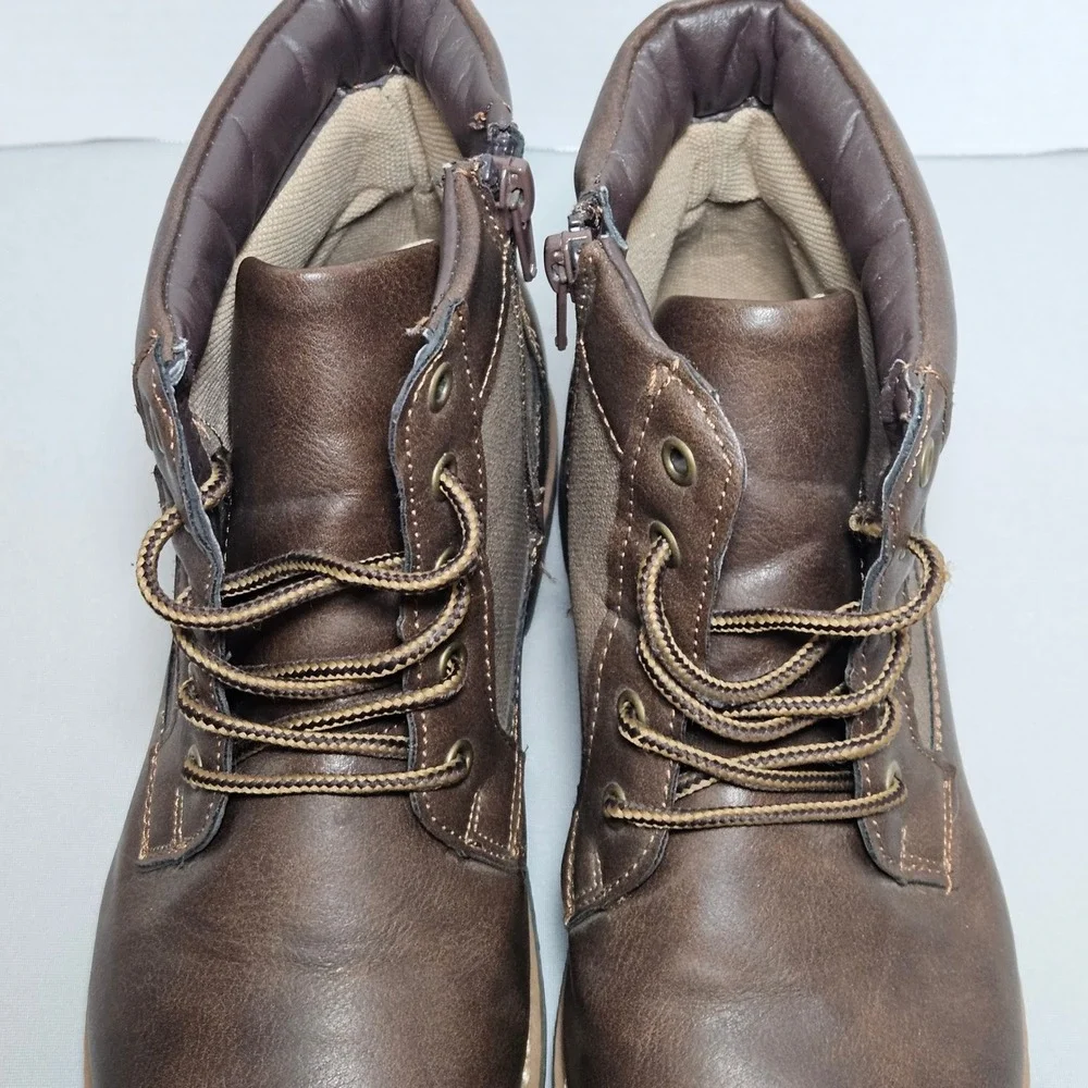 Steve Madden Brown Lace Up Combat Ankle Boot Side Zip Utility Kids 5 Women 6.5-7